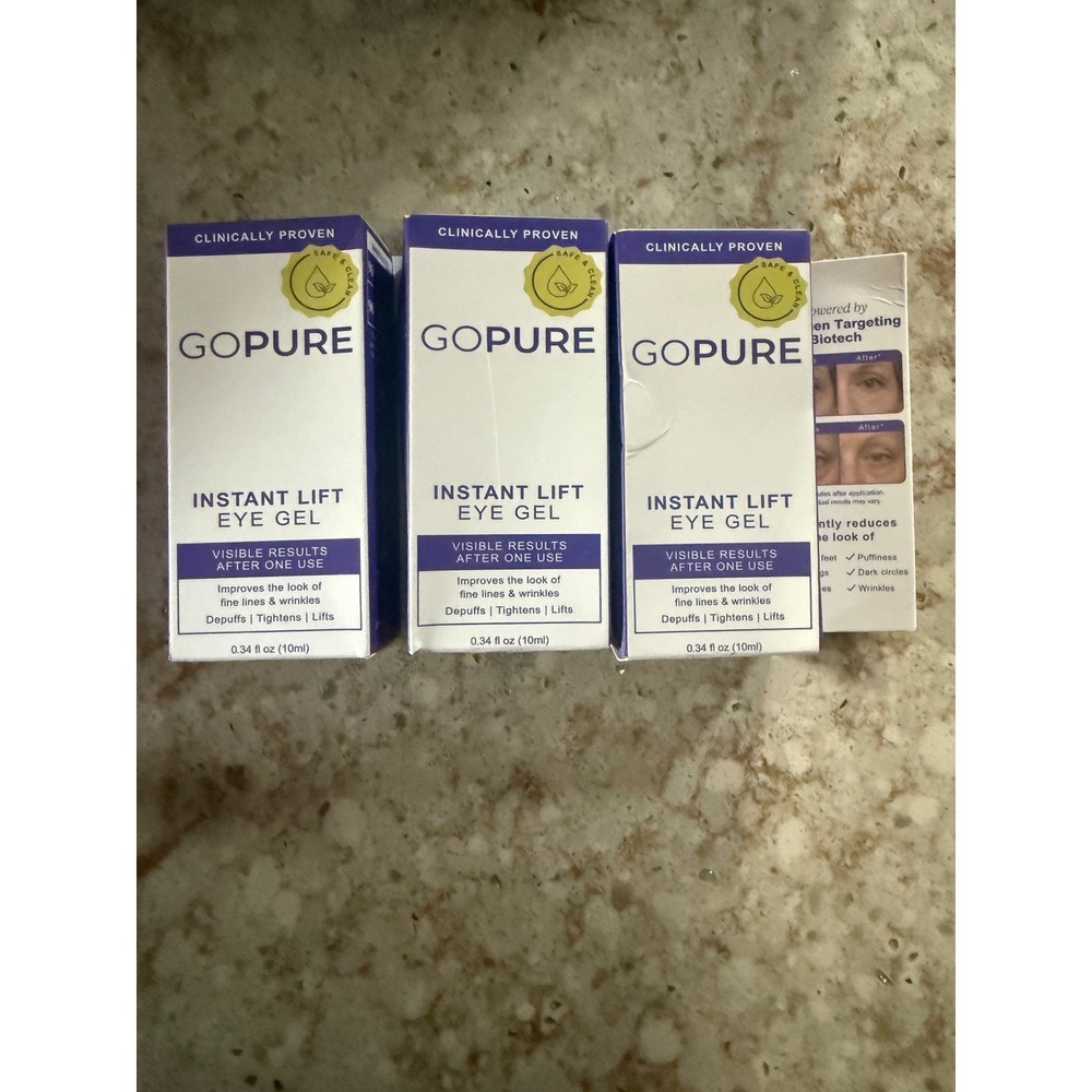 Lot of 3 GoPure Instant Lift Eye Gel 0.34oz 10ml Each Anti-Aging Treatment New